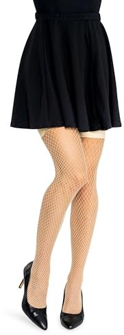 Looksy Medias de Malla para Mujer, Hasta el Muslo, Duraderas, Con Banda de Silicona, Nailon, Lencería, Diamante, Sexy, Sin Soporte, Patrón de Casino, Natural, XS-S