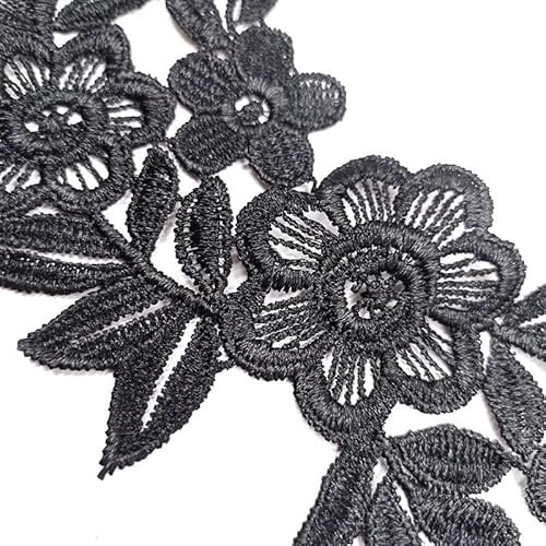 Spitzenstickerei, Blumen Rose Applikationen Patch zum Nähen Oder Aufbügeln Aushöhlen DIY Spitze Kleidung Applique Für Hochzeitskleider Dekoration Reparatur Kleidung Rucksäcke Jeans Mützen-Schwarz