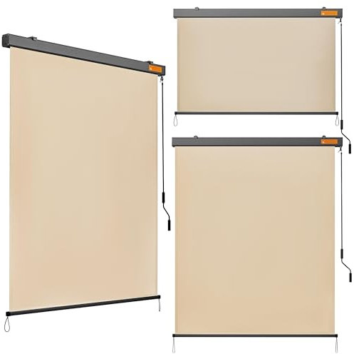 Yaheetech Senkrechtmarkise Außen 154,5 x 250 cm Außenrollo Wetterfest, Balkonrollo mit Kurbelbedienung, Sonnenschutz & Sichtschutz Vertikales Sonnensegel Rollo für Balkon und Terrasse, Beige