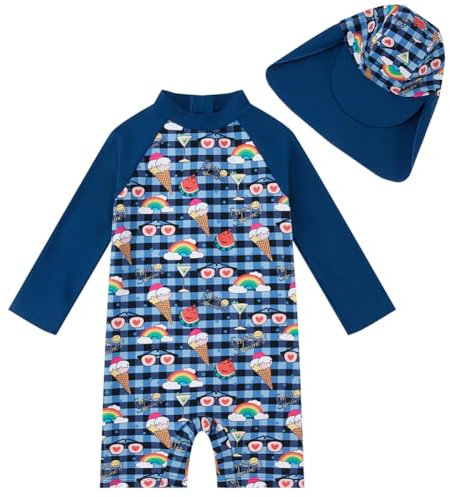 upandfast Baby Badebekleidung Einteiliger Badeanzug mit Sonnenhut für Baby(Marine,18-24 Monate)
