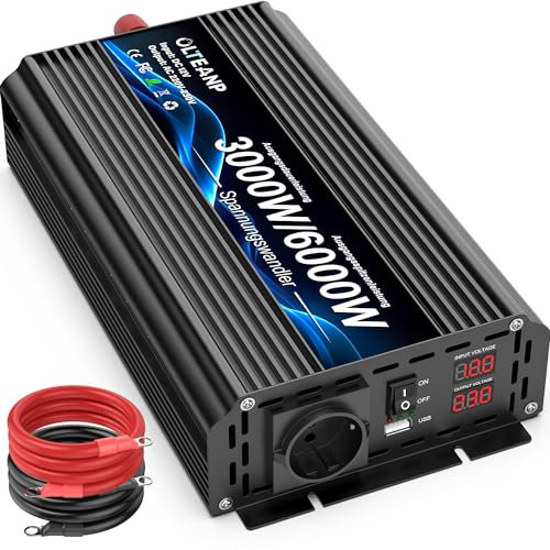 HUXAUEAY Onduleur 3000W Onde Modifiée 12V à 220V/ 230V Convertisseur avec AC & LED Display pour Camper Car Power Converter
