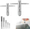 OXRXRO 2 Stück T Griff Windeisen Ratsche,T-Griff Ratsche Gewindeschneider, mit M3,M4,M5,M6,M8 Hand Gewindeschneider Set,T-förmigen Schraubenschlüssel Kit für Metrische Gewindebohrer M3-M8/M5-M12