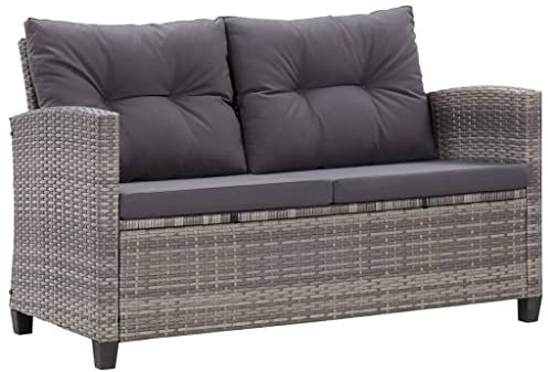 BUKSCYJS Sofas,Gartensofas,Schlafsofas,Gartenmöbel,2-Sitzer-Gartensofa mit Kissen Grau 124 cm Poly Rattan für Hinterhöfe, Terrassen, Pools, Balkone, Veranden oder Gärten