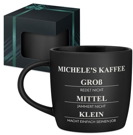 Maverton Keramik Kaffeebecher 400ml mit Gravur - personalisierte Kaffeetasse aus Matt Keramik mit Henkel für Frauen zum Geburtstag zu Weihnachten - Trinkbecher matt schwarz - Innen schwarz - Kaffee
