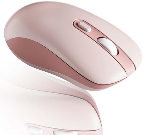 Souris sans fil, silencieuse, sans fil, Bluetooth, trimode avec 6 boutons, design ergonomique sans fil, 800-1200-1600 DPI réglable, pour tablette, PC, ordinateur portable, ordinateur portable (rose)