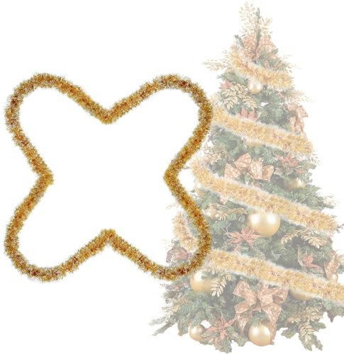 Lametta Weihnachtsbaum Gold & Weiß 4X 3M Girlande Weihnachten Lametta Ø 9 cm,Glänzend Weihnachtsgirlanden Tannengirlande Weihnachtsbaumschmuck Gold Weihnachtsdeko Christbaumschmuck Girlande