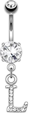 beyoutifulthings Bauch-nabelpiercing Buchstaben-Anhänger L Silber Clear Nabel-Piercing Chirurgenstahl Bananabell Stab-länge 10-mm