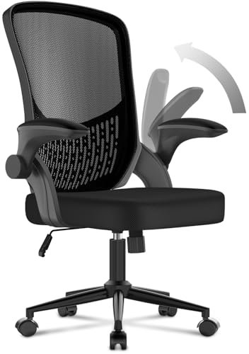 naspaluro Ergonomischer Bürostuhl, Schreibtischstuhl mit 90° Klappbaren Armlehnen, Einzigartige Lendenwirbelstütze, Atmungsaktive Mesh-Polsterung für das Heimbüro, Studie, Schwarz.