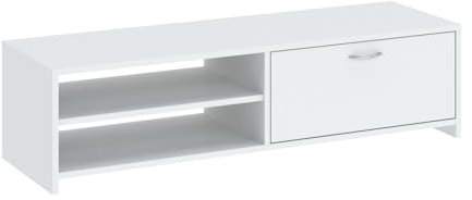 Oggi Ares Mobile TV con cassetto bianco 120 cm laminato finitura opaca 16 mm 2 ripiani 1 anta - Mobili moderni