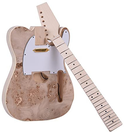 Funien unvollendete elektrische Gitarre DIY Kit Linde Korpus Maser Oberfläche Ahornholz Hals & Griffbrett