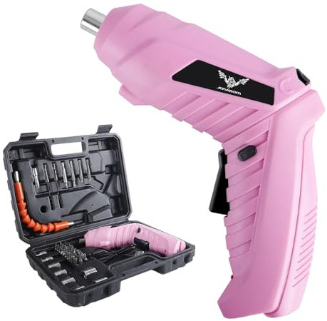 JENABOM Electric Screwdriver Cordless, Electric Screwdriver Kit with 45 Accessories, 3.6V/1300mAh Rechargeable Power Drill Driver for Women Home DIY, Pink