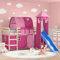 Kelaflaf Hochbett für Kinder mit Turm und Blau Rutsche Halbbett mit Rosa Vorhänge und Tunnel für Spaß und Raumoptimierung, Braun, 205,5 x 87,5 x 113,5 cm
