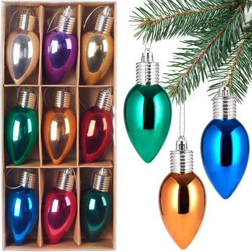 BRUBAKER 9er Set Weihnachtskugeln - Bunte Party Glühbirnen - 10 cm Christbaumkugeln Bruchsicher - Kunststoff Christbaumschmuck Baumkugeln - Weihnachtsbaumkugeln für Weihnachts- und Partydeko - Bunt