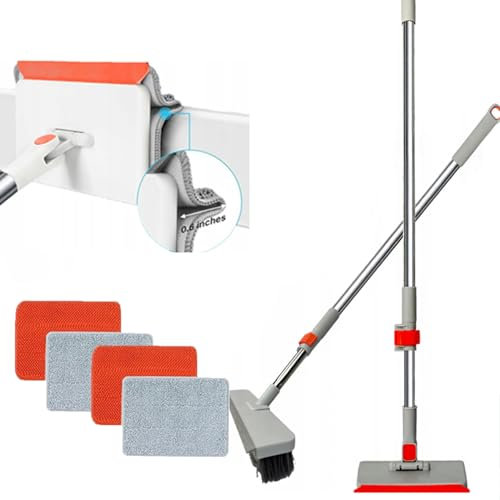 Hooha Sockelleistenreiniger für Sockelleisten Tiefenreinigung Mop für Boden und Sockelleisten Vielseitige Reinigung mit 130cm Teleskopstiel mit 4 Wiederverwendbar Waschbar Pads und 1 Kostenlos Bürsten