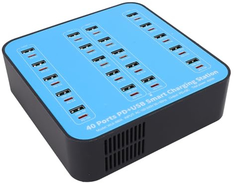 USB -Ladestation, 400W 40 Port Multi -Geräte -Ladegerät mit 20 USB 20 PD -Anschlüssen, USB C -Ladegerät für Smartphones Tablets Laptops (EU-Stecker)