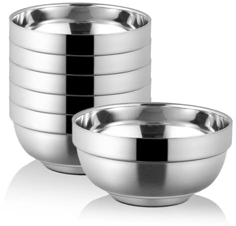 WANBY Edelstahl-Schüsseln, 6-teilig, Metall, leicht, unzerbrechlich, doppellagig, spülmaschinenfest, für Küche, Zuhause, Camping, Outdoor, Party, Grillen (15,2 cm)