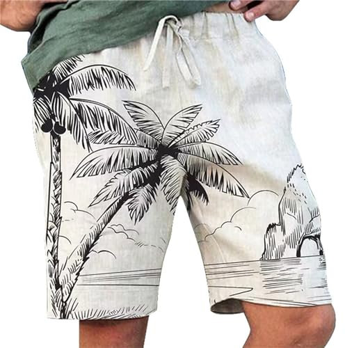 Lässige Leinen-Shorts für Herren, mit Taschen, Sommer, Strand, Badeanzug, geraxte Passform, weites Bein, leichte Boardshorts mit Kordelzug, dunkelblau, 5XL