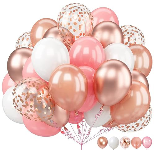 KOBOKO Luftballons Rosa Rosegold, 30 Stk Rosa Luftballons Geburtstag Set, Pastell Ballons Rosegold Geburtstag Deko Mädchen, Weiß Ballon Pink Hochzeitsdeko, Roségold Konfetti Ballons Babyparty Deko