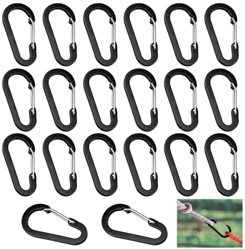 20 Pièces Mousqueton Noir, 50mm/1.99'' Mousqueton Petit, Petit Mousqueton pour Clés, Type D Aplati Tout Noir, Mousqueton Polyvalent pour Le Sport en Plein Air, Randonnée, Camping