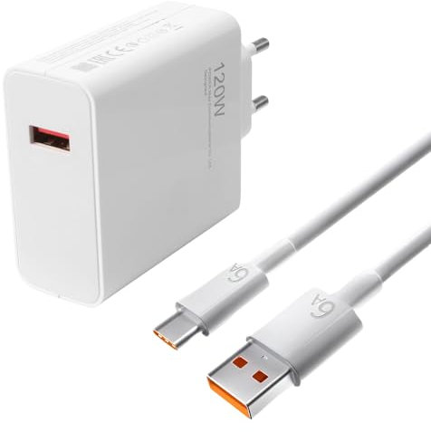 120W Schnellladegerät für Xiaomi 15 Ultra 14Ultra 14 13T 12T 11T, Redmi Note 14 13 12 Pro+ 5G, Poco F7 X7 Pro F6 – USB C Ladegerät Hyper Turbo Charger Adapter mit 6A Ladekabel 1M für Mi Black Shark