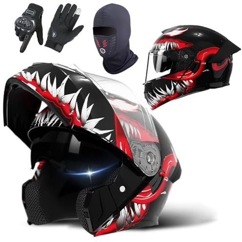 GAORUTO Casque De Moto Intégral Modulable Homologué ECE 22.06 avec Double Visière pour Adultes Hommes Et Femmes G,55-61CM