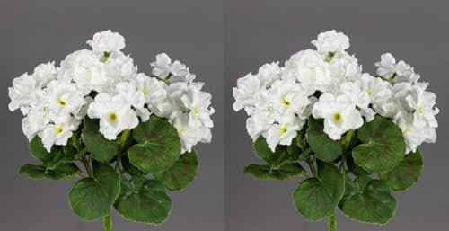Seidenblumen Roß 2 Stück Geranie 26cm ZF Kunstpflanzen Kunstblumen künstliche Blumen Pflanzen Pelargonium (Weiß)