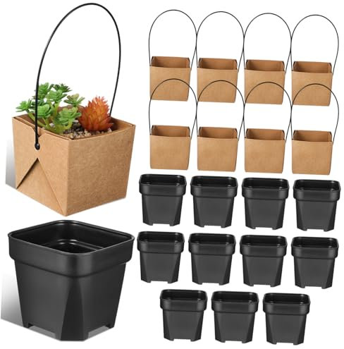 Toddmomy 12sätze wasserdichte Kraftpapier Übertöpfe Mit Schwarzen Kunststoff-innentöpfen Kleine Pflanzkübel Mit Ablauflöchern Kompakte Mini-sukkulententöpfe Für Tischdekoration Und Hochzeit