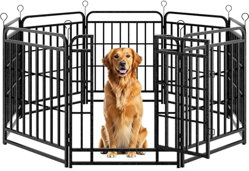 KioGro Welpenauslauf 80cm hoch, 8-teiliger Faltbarer Welpenlaufstall, Tierlaufstall mit Tür, Hundelaufstall Freilaufgehege für Hunde, Katze, Kaninchen & Garten, Aufbau werkzeugfrei
