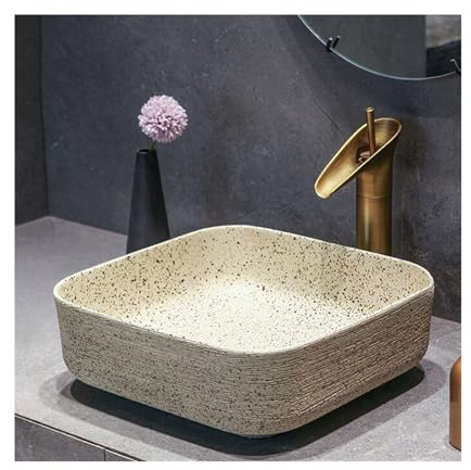 Xilin-872 Aufsatzwaschbecken Vintage Keramik Waschbecken Antike Badezimmer Waschbecken Geschnitzte Linien Kunst Aufsatzwaschbecken mit Zubehör Waschplätze