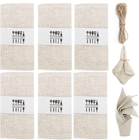 6 Stück Stoffservietten, Wiederverwendbare Stoffservietten, 100% Natur Leinen Tischdekoration 40x40 cm Leinenservietten Baumwolle Servietten Stoff Tischservietten für Party Geburtstag (Beige)