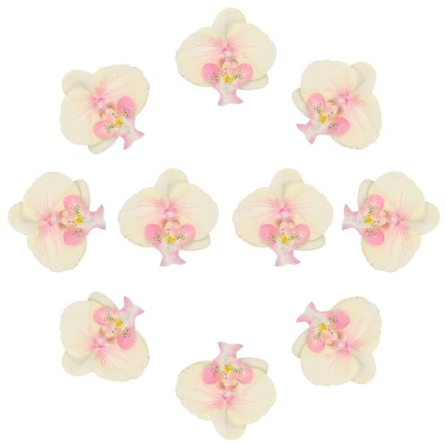 sourcing map 10 Pcs Artificial Orchid Flower Heads, Fake Butterfly Orchid Heads Bulk Artificial Flowers for DIY Wedding Bouquets Centerpieces Party Home Decorations, Light Yellow