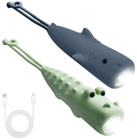 Behogan 2 linternas recargables para niños de silicio, linterna infantil regulable con LED, 2 modos de iluminación, linterna para niños a partir de 3 años para regalo recargable