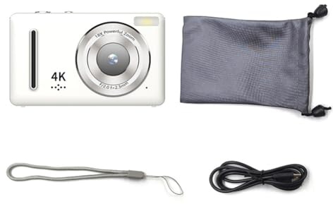 Koolenry 4K Ccd Digital Camera Photography Camera, Video Blog Camera, Film Camera, 4K 30FPS Mini Camera for Teenagers White