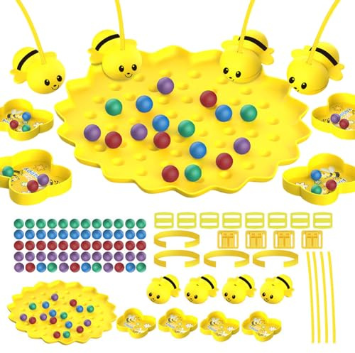 mophrati Magnetisches Bienen Angelspiel mit Kordel, interaktive Unterhaltung für Familientreffen, magnetisches Tisch Angelspiel zum Bienen und Bohnenpflücken, niedlich mit Kordel, 4 Personen Spiel