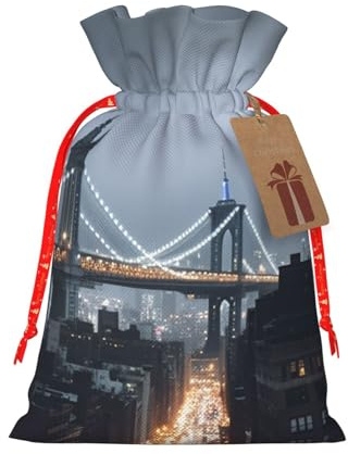 New York City Jute-Geschenktasche mit Kordelzug, wiederverwendbar, für Weihnachten, Geburtstag, Party, kleine Geschenkverpackung, Größe S