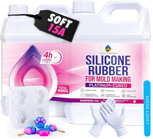 CRAFT RESIN Silikonformen-Herstellungsset Shore 15A – Superelastisches, Schnellhärtendes 4H, Transluzentes Flüssigsilikon-Gummi-Set 4L – Platinvernetzt, Mischungsverhältnis 1:1 Für Resin Und 3D-Formen