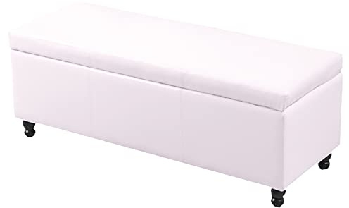 HJZZQH Gepolsterte Ottoman-Bank mit Lederaufbewahrung und anhebbarer Tischplatte, getuftete Fußütze aus Holz, Hocker/Couchtisch für Wohnzimmer oder Schlafzimmer, Weiß, 80 x 43 x 42 cm