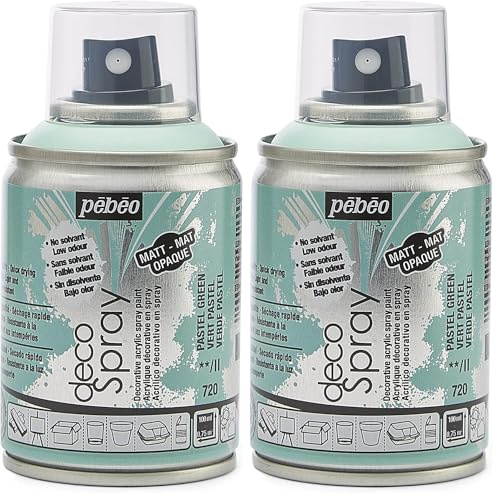 Pébéo - decoSpray - Acrylic Spray Paint - for Interior and Exterior Multi-Substrate Decoration - Water Based, Low Odour - 100 ml - Matte Finish - Pastel Green Colour (Pack of 2)