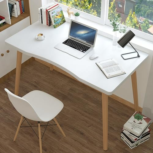Tifemap Computertisch Klein 100x60x73cm, Schreibtisch Klein Weiß mit 4 massiven Holzbeinen, PC Tisch Bürotisch für Homeoffice, Schlafzimmer, Wohnzimmer