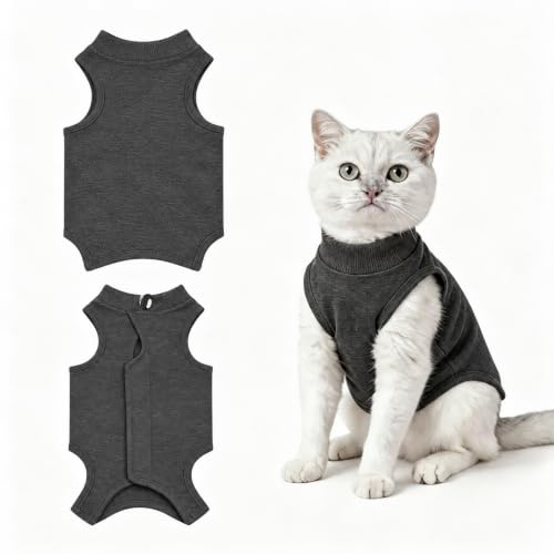 Body Chat Post Opératoire Femelle, Body Chat Body pour Chat en Coton Gris M | Combinaison de récupération après chirurgie, protection contre le léchage, après stérilisation et pour plaies abdominales