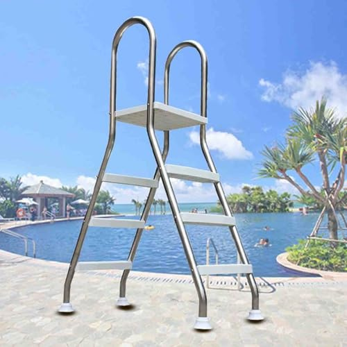 Scala a 3 gradini con piattaforma A Frame Deck, struttura in metallo per piscina fuori terra da giardino con gradini antiscivolo sicuri