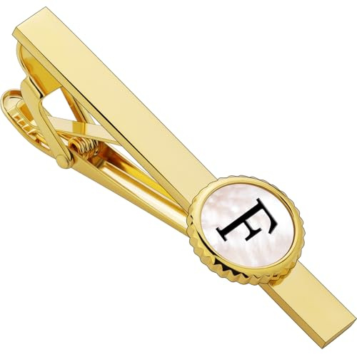 TAIGRAMA Pince à cravate dorée pour homme 5,6 cm et épingle à cravate pour cravates fines et cravates régulières, fermoir à cravate initiale unique personnalisé pour anniversaire de mariage