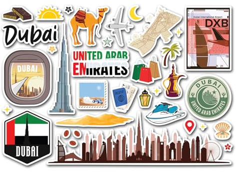 A5-Aufkleberbogen, Wahrzeichen von Dubai, Vinyl-Aufkleber, Vereinigte Arabische Emirate, UAE-Stadtflagge, Karte, Reise-, Urlaubstagebuch, Erinnerungsbuch, Sammelalbum #83880