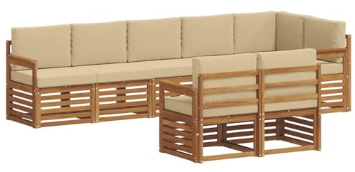 vidaXL Sofagarnituren 8 pcs Natur und Beige Massivholz Akazie, Garten-Sitzgarnitur, modernes Lounge-Set, pflegeleichtes Gartenmöbel, gemütliche Terrassen-Sitzgelegenheit