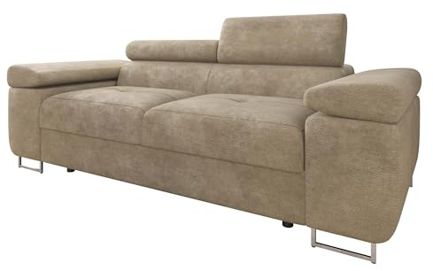 Mirjan24 Sofa Torezio II mit Verstellbarer Kopfstütze (Lumo 30) | Geräumige Couch mit gesteppter Sitzfläche, gepolstertem Rücken und verchromten Metallfüßen