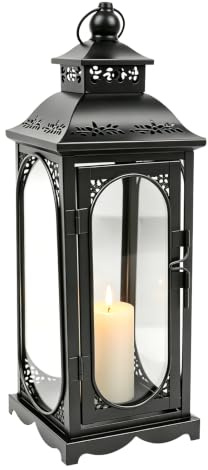 Laterne Schwarz 35 cm Metall Windlicht für Garten & Outdoor | Windlicht Outdoor zum Hängen oder Stellen, Garten & Terrasse, Grablaterne Friedhof, Halloween Deko Laterne, Metall 35 cm