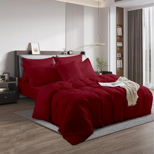 Rohi® Red King Size Duvet Cover Set - Premium Polycotton Percale Quilt Cover with Pillowcases - Breathable-Button Closure - Hypoallergenic Super Soft Bedding Set (King, Red)