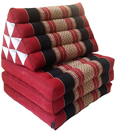 Collumino Thai Kapok 3 Fold Meditation Mattress, Black, Red | Traditional, Oriental Style Triangle Recliner Cushion, For Yoga Massage or Relaxation
