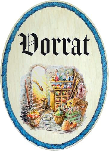 Kaltner Präsente Geschenkidee - Holz Geschenkartikel Deko Türschild im Antik Design Dekoartikel Motiv Vorrat Vorratskammer (Ø 18 cm)