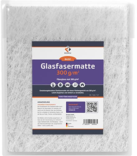 Glasmatte 50 m² | Verstärkungsfaser für Polyesterharz und Epoxidharz | Glasfasermatte 300 g/m² |